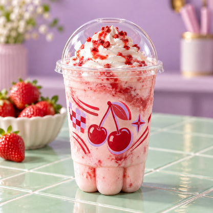 Custom cat paw plastic cup with dome lid for a dessert drink