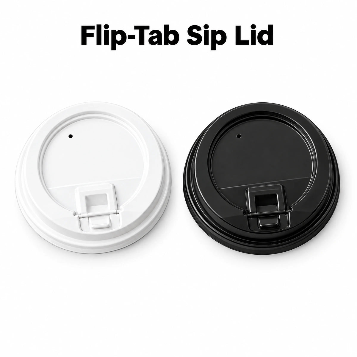 Black and white Flip-Tab Sip Lids for nominal 90 mm cup rims