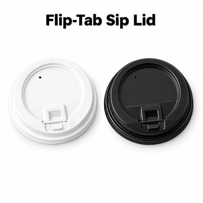 Black and white Flip-Tab Sip Lids for nominal 90 mm cup rims