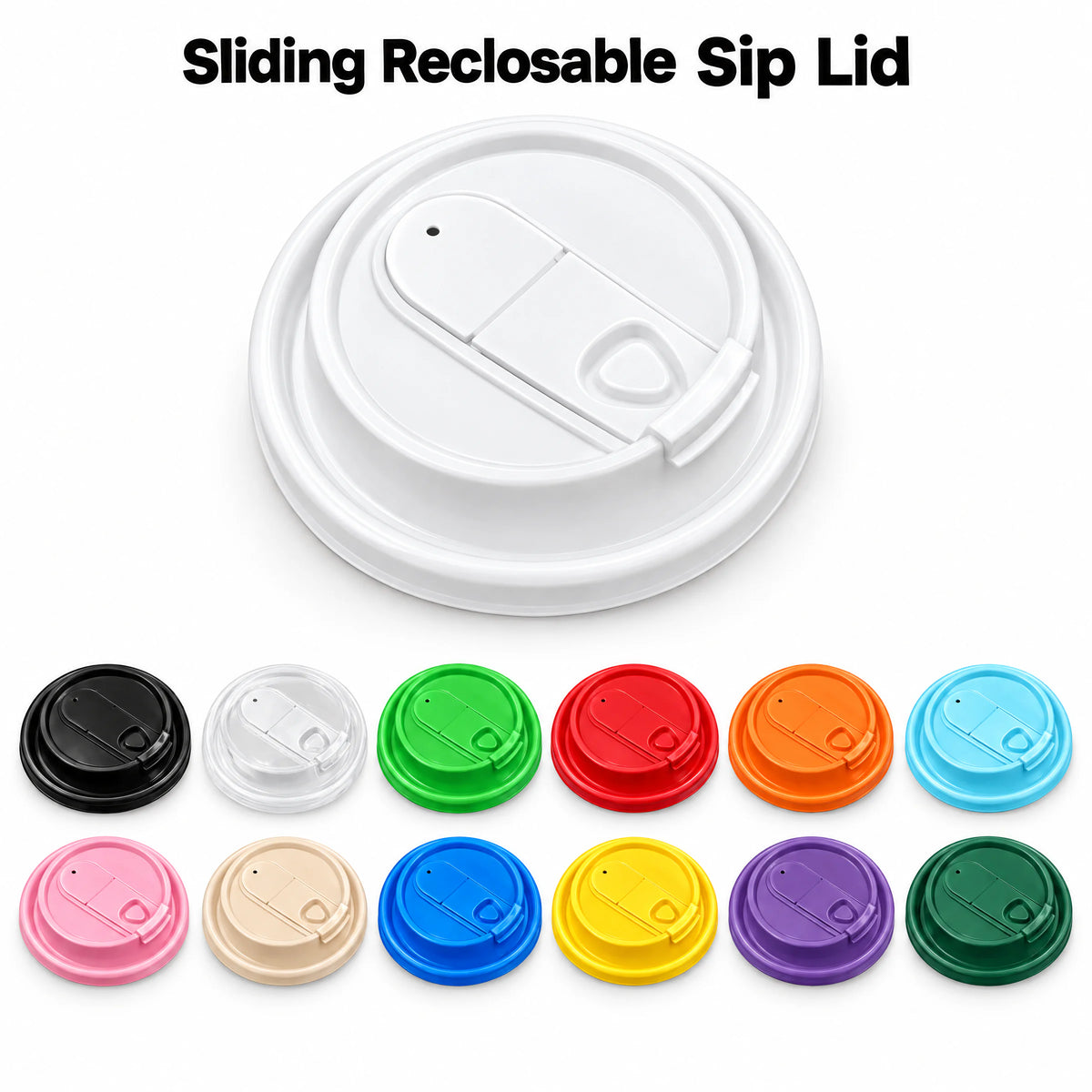 White Sliding Reclosable Sip Lid with white slider on a white background