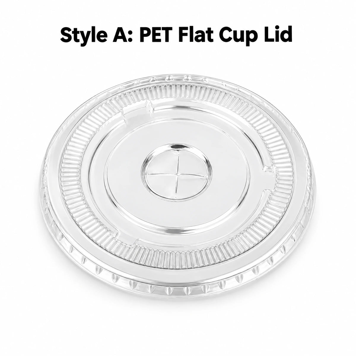 Clear PET flat cold cup lid on a white background