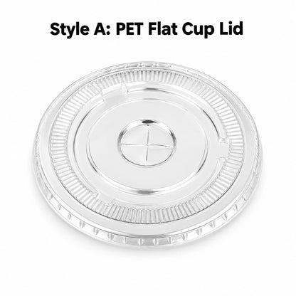 Clear PET flat cold cup lid on a white background