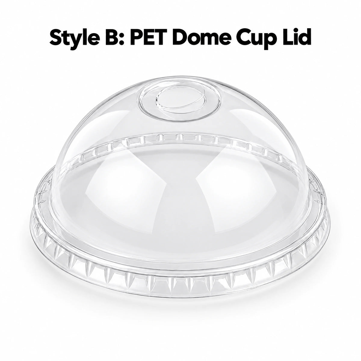 Clear PET dome cold cup lid on a white background