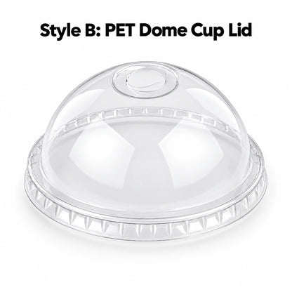 Clear PET dome cold cup lid on a white background