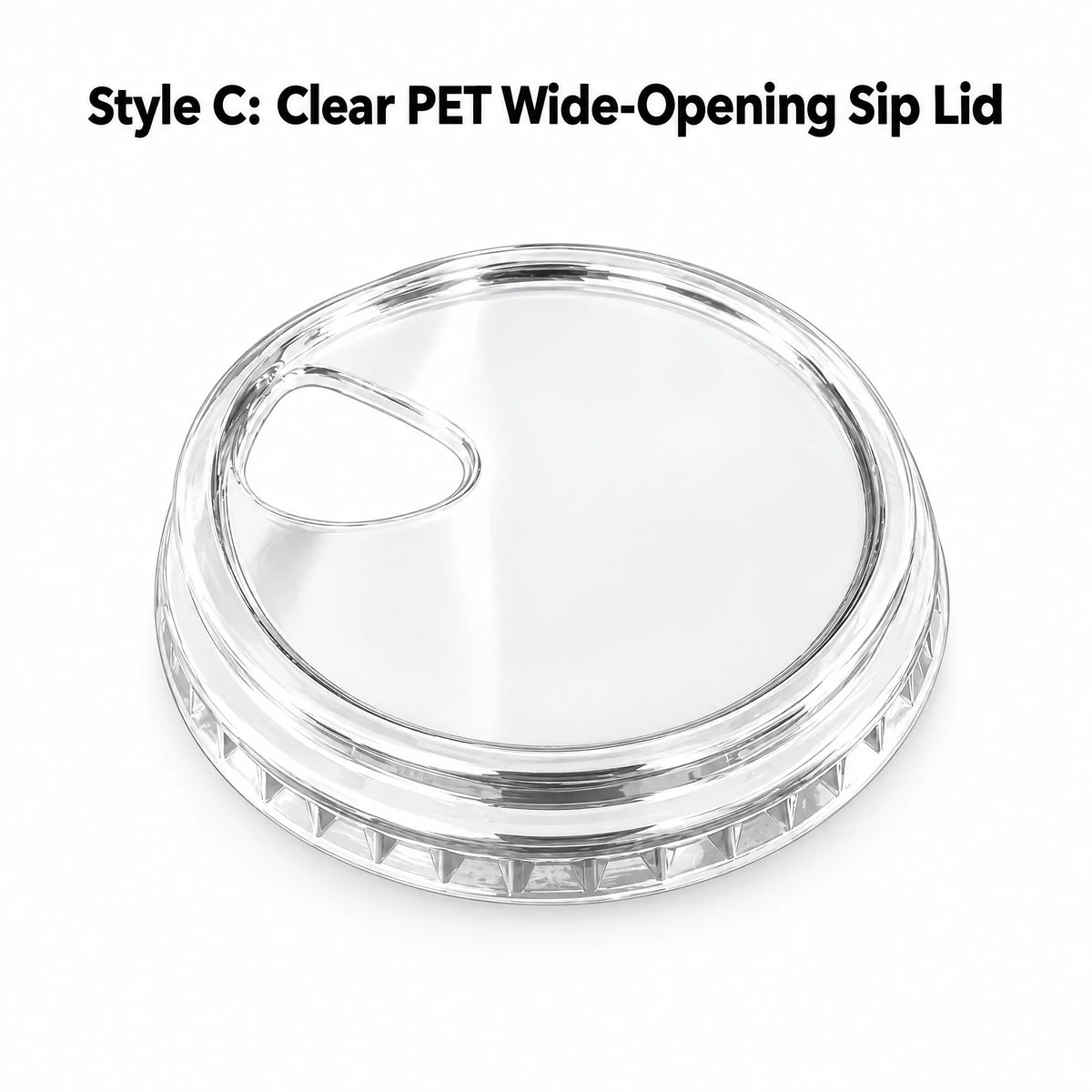 Clear PET wide-opening sip lid on a white background