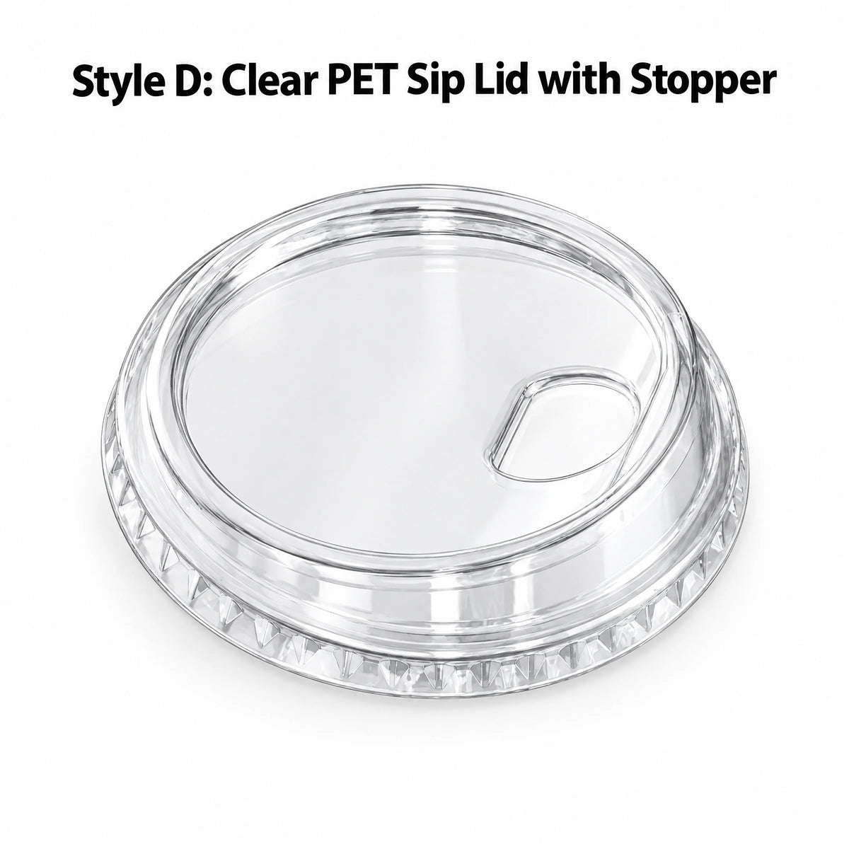 Clear PET sip lid with stopper on a white background