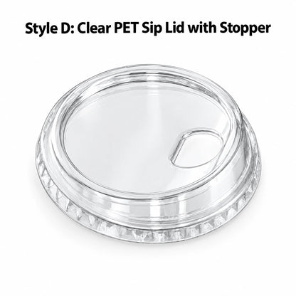 Clear PET sip lid with stopper on a white background
