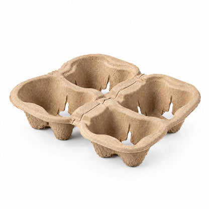 Tearable molded pulp holder with four cup recesses