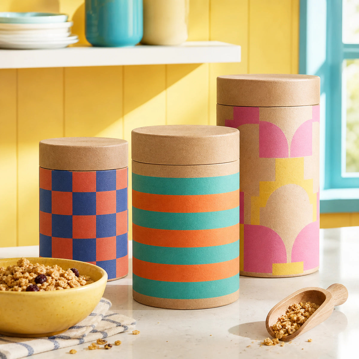 AI-generated concept showing custom food paper tubes in three size formats