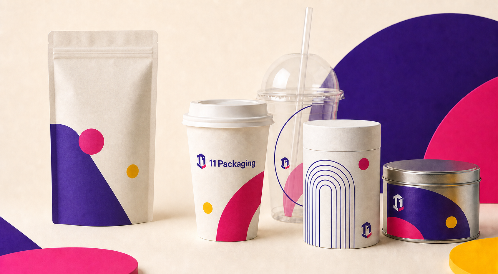 Coordinated coffee bag, coffee cup, beverage cup, paper canister and metal tin packaging formats